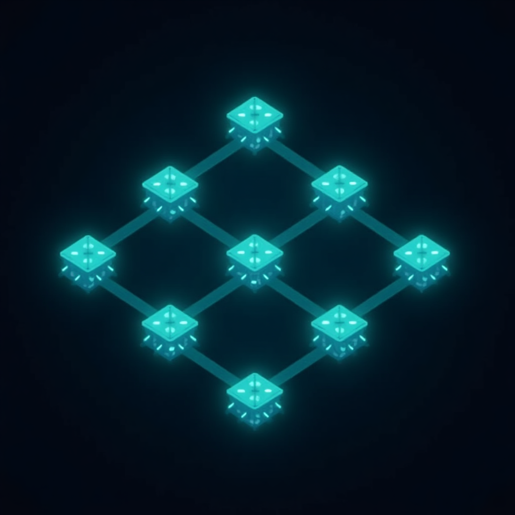Visual representation of blockchain technology with connected blocks in a network