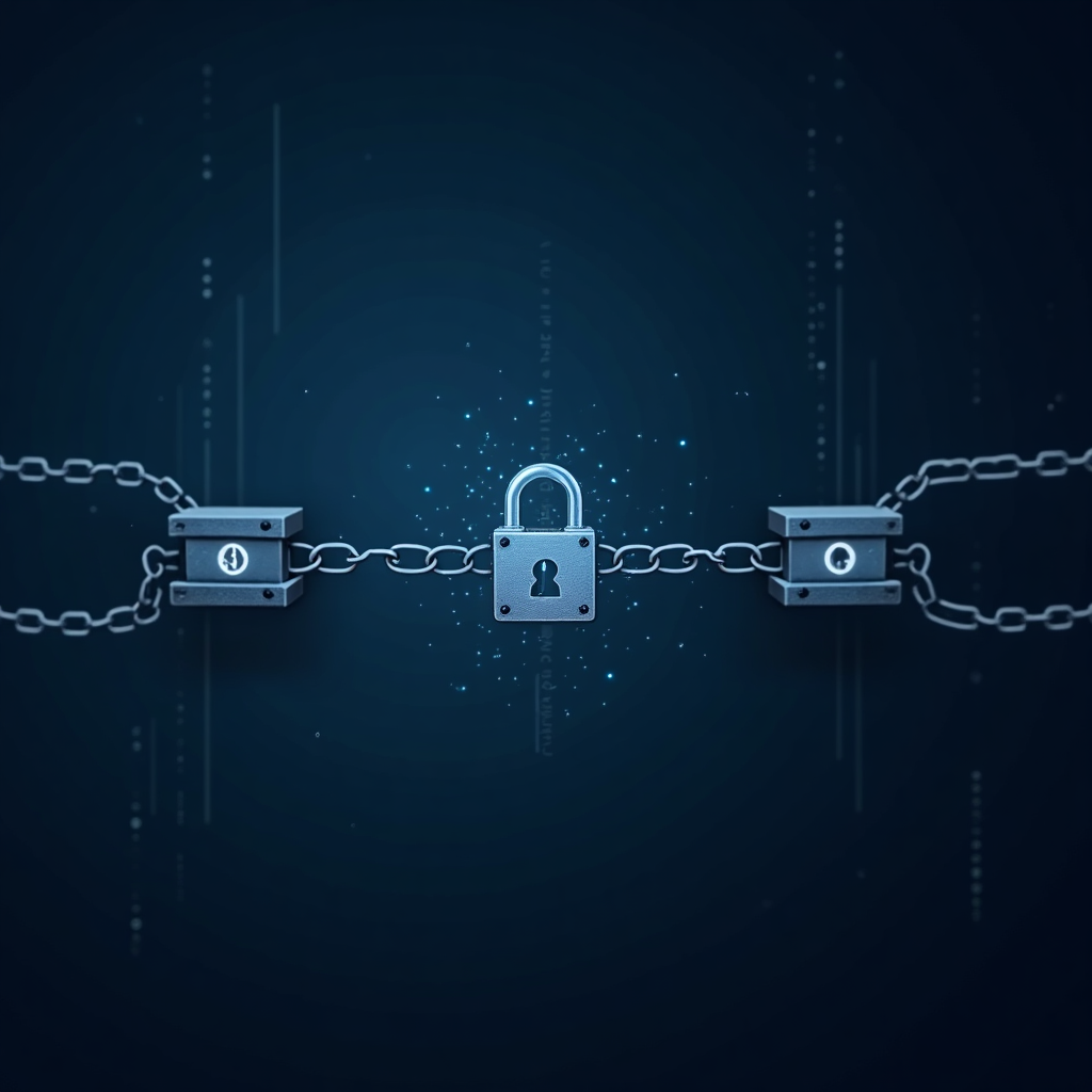 Blockchain security concept with digital locks on a chain of blocks